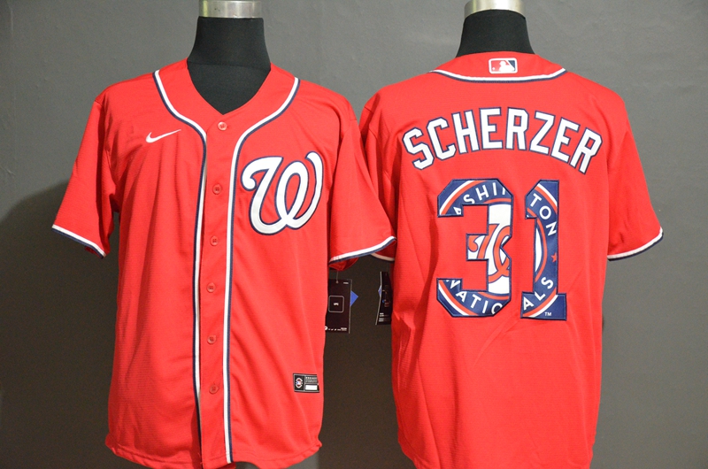 2020 Men Washington Nationals 31 Scherzer red Game MLB Jerseys